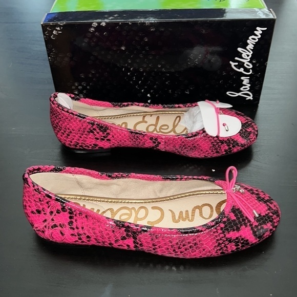 Sam Edelman Felicia Hot pink snake embossed leather ballerina flats Sz 7 W new - Picture 9 of 12